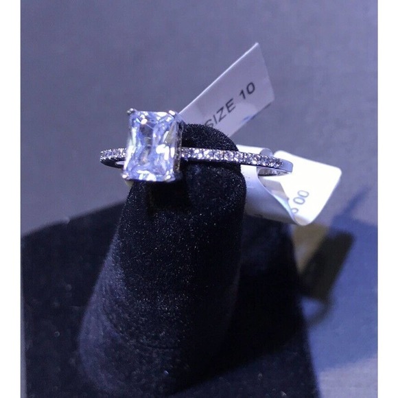 Robson Jewelers Ring Rectangle White CZ 925 Sterling Silver Sz10 Demure - Picture 3 of 5